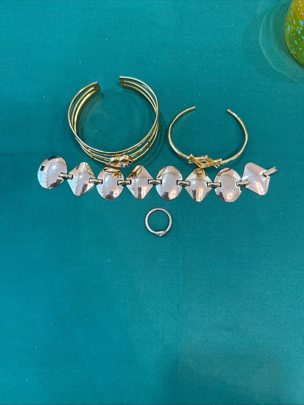 Lot Of 3 Bracelets Gold Tone Squeeze Closure On 2  & includes 1 ring #84A